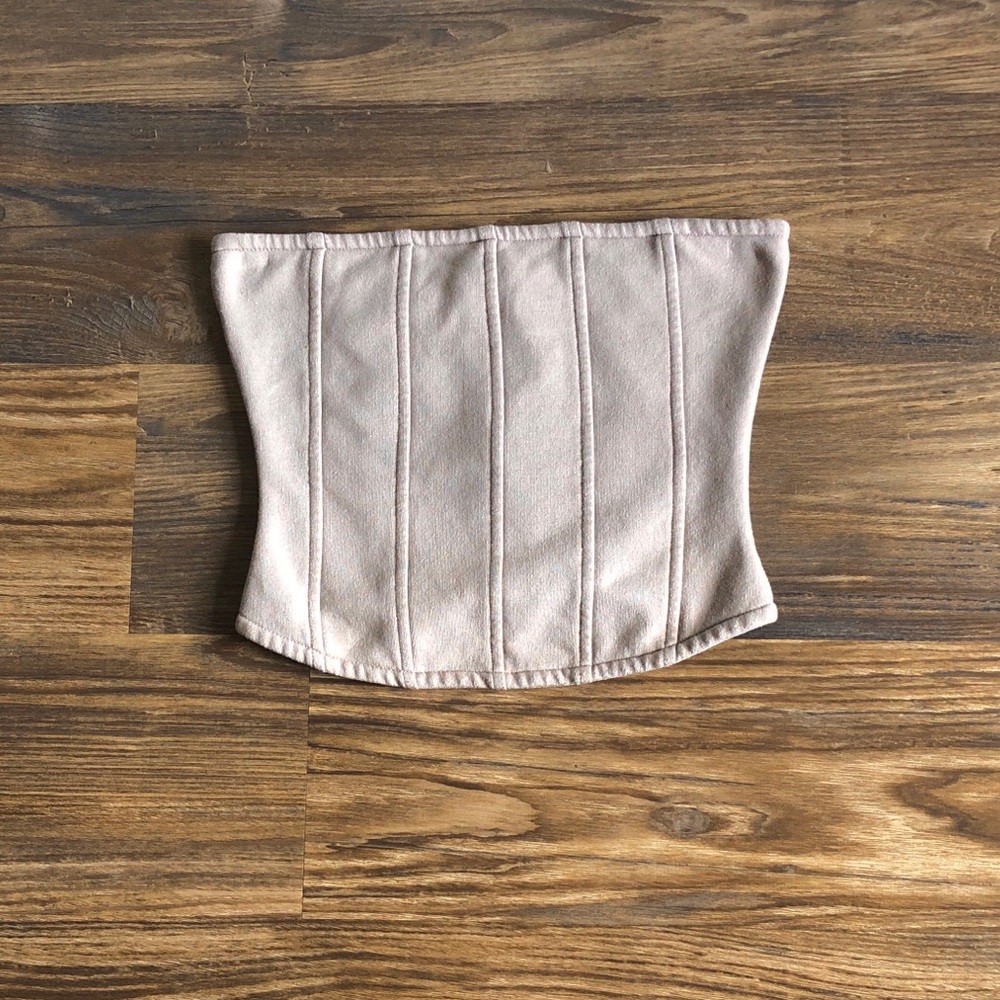 YoungLA Fleece Tube Top Grey Strapless Zip Back Crop